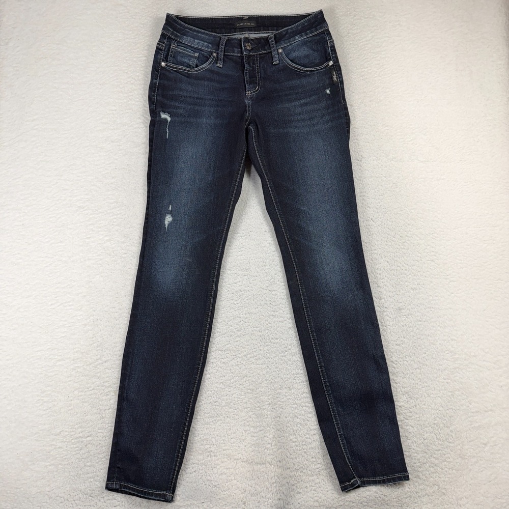 Silver Jeans Womens 27 (28x31.5) Blue Denim Dark Wash Mid Rise Boyfriend Stretch
